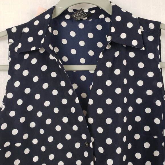 Ann Taylor Petite XSP Navy Blue White Polka Dot Sleeveless Blouse Top NWT Womens - Picture 8 of 13